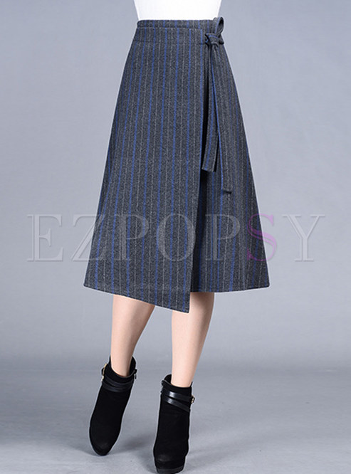 Chic Stripe Asymmetrical Bowknot Patch Skirt