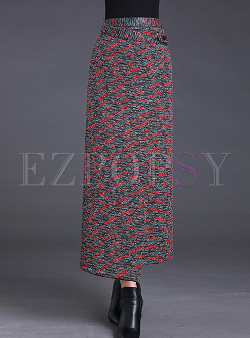 Ethnic Slim Asymmetrical Slit Long Skirt