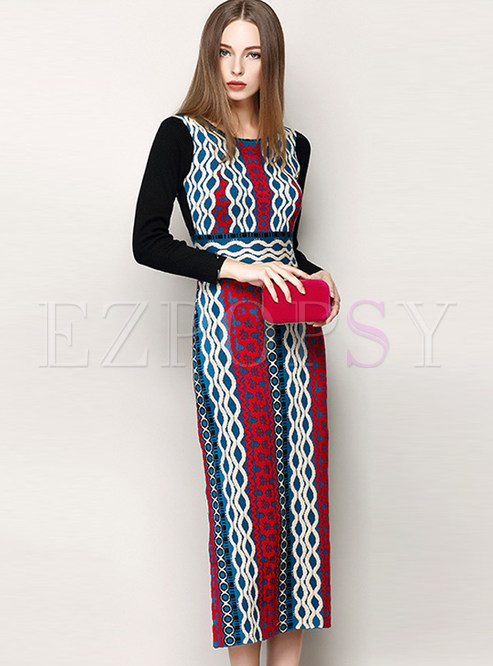Multicolor Long Geometric Jacquard Knitted Dress