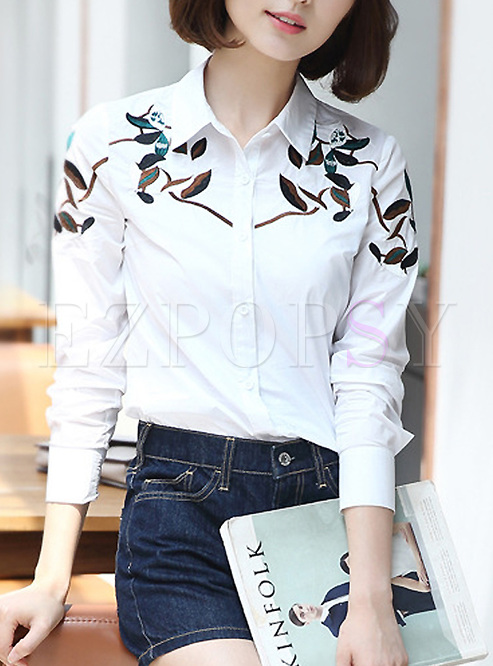 Chic Embroidery Cotton Blouse