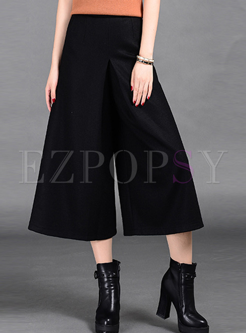 Black Thick Straight Casual Wide Leg Pants