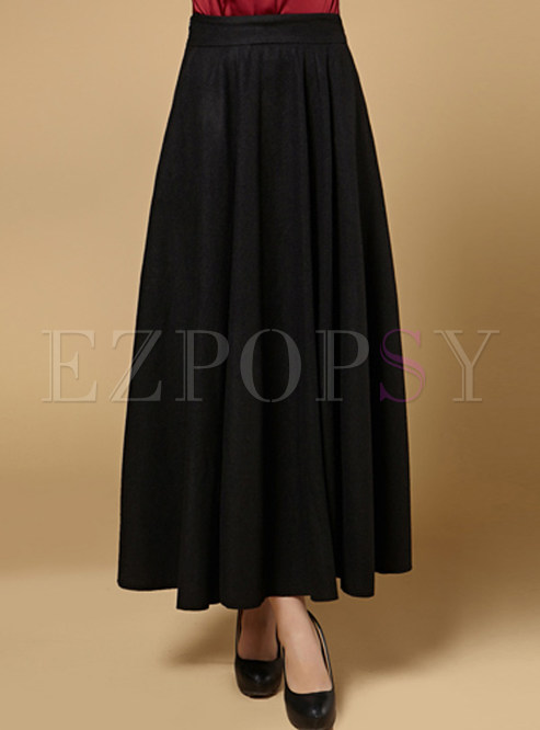 High-Waist A-Line Pleated Long Skirt