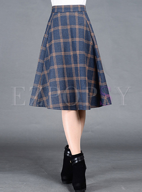 Checkered A-Line Pleated Knee-Length Skirt