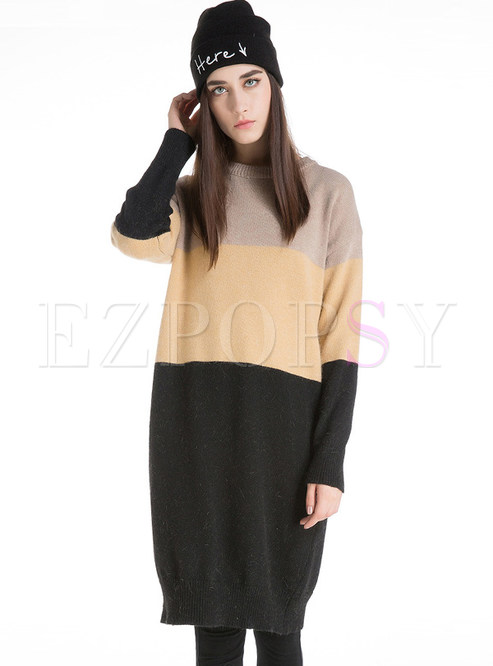 Color-blocked Stripe Pullover Knit Sweater