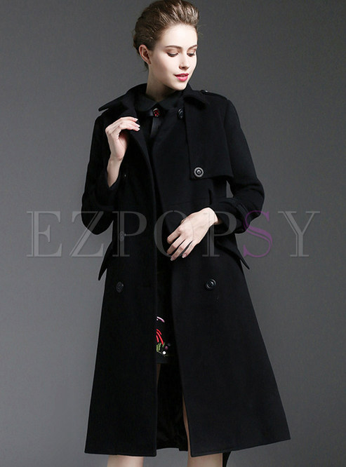 Stylish Black Double-Breasted Straight Coat