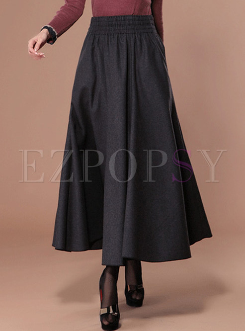 Thick Elastic Waist Woolen Expansion Skirt
