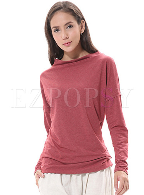 Loose Stand Collar Patch Stylish T-Shirt