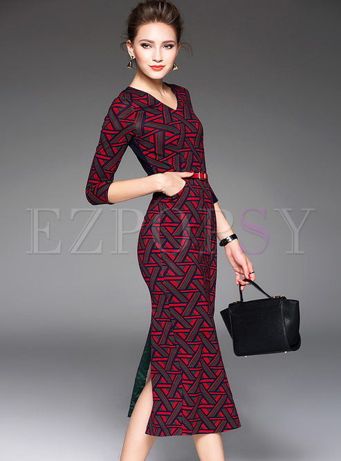 Zipper Back High Waist Plaid Print Dress