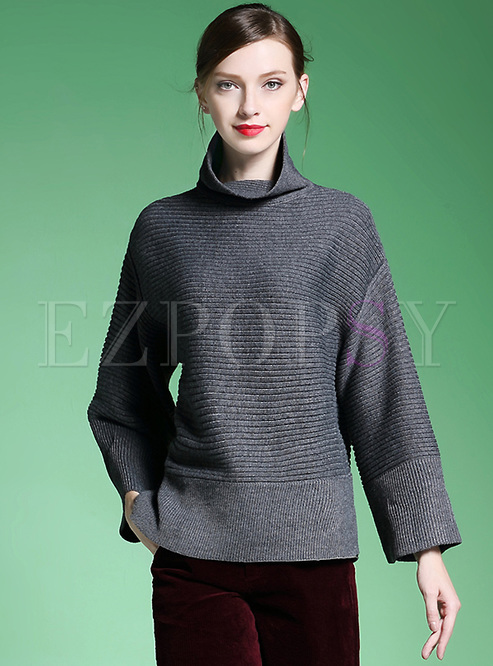 Loose Pullover Crochet-paneled Knitted Sweater