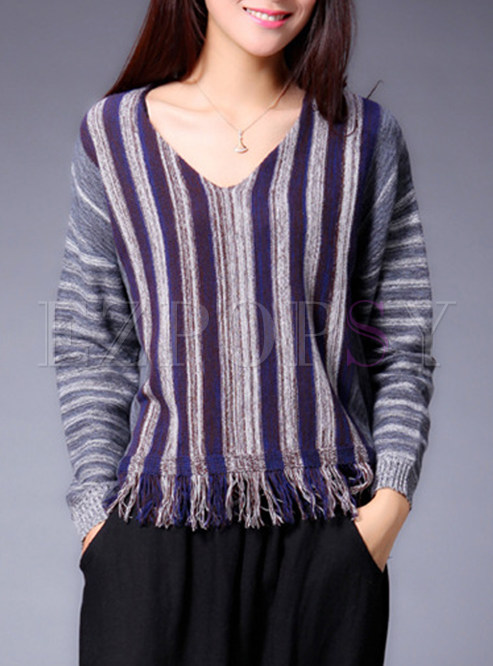 Chic Loose Stripe V-neck Sweater