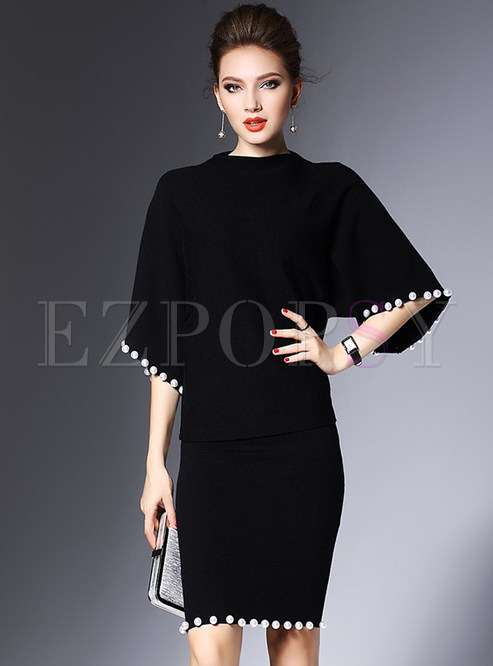 Two-piece Outfits | Two-piece Outfits | Black Bat Sleeve Nail Bead ...