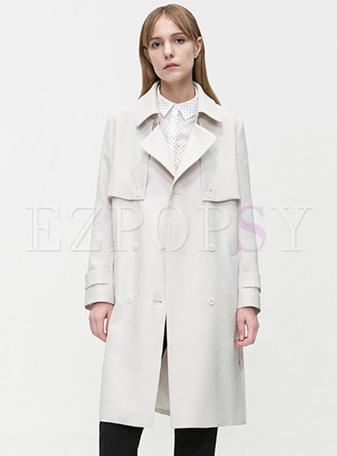 Turn Down Collar Double-Breasted Slim Trench Coat
