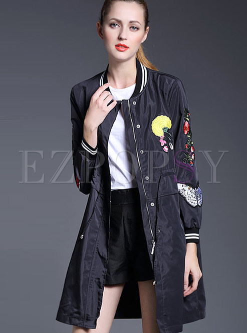 Stand Collar Slim Long Sleeve Casual Trench Coat