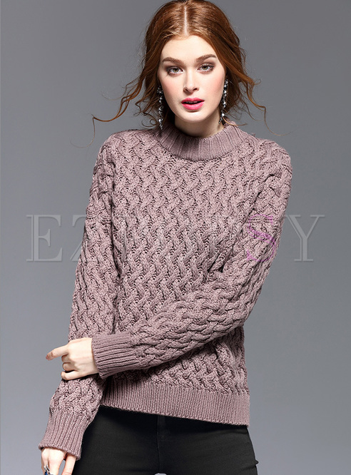 Brown Crochet-paneled Long Sweater
