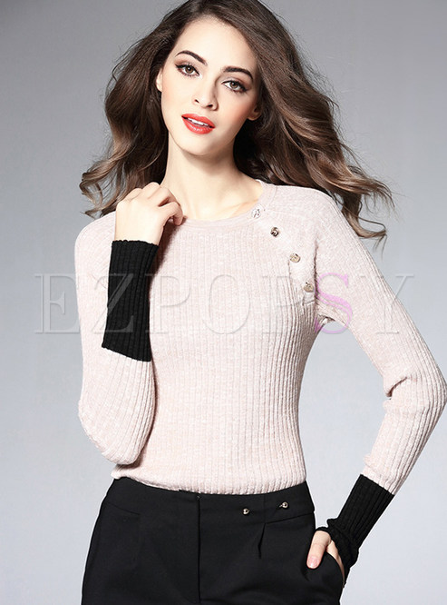 Color-block O-neck Knit Sweater