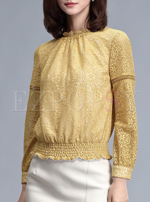 Fashion Lace Pullover Pure Color T-Shirt
