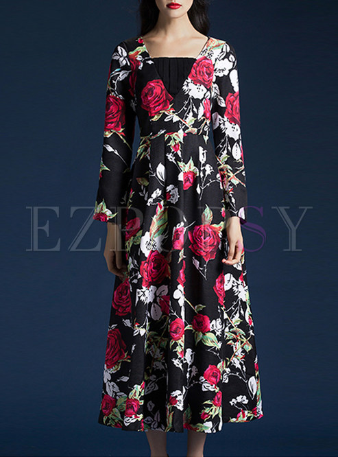 Elegant Print High Waist Maxi Dress