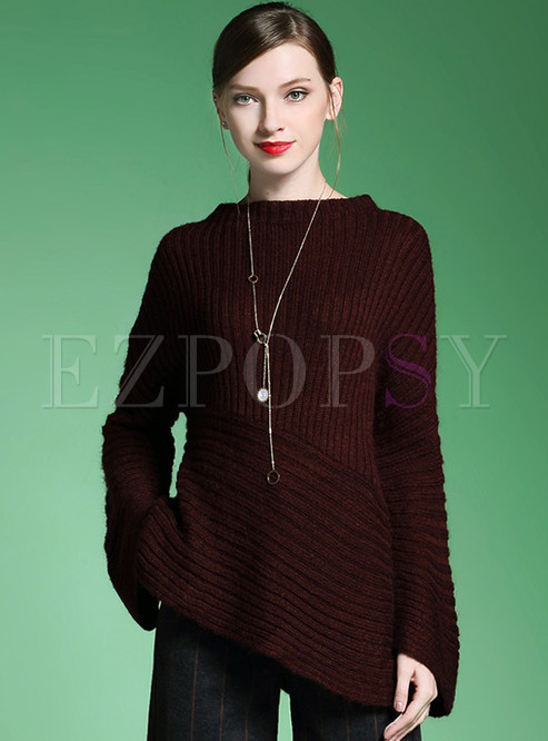 O-Neck Asymmetric Loose Patch Pullover Sweater