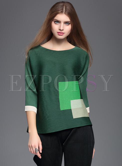 Loose Color-blocked O-neck T-shirt