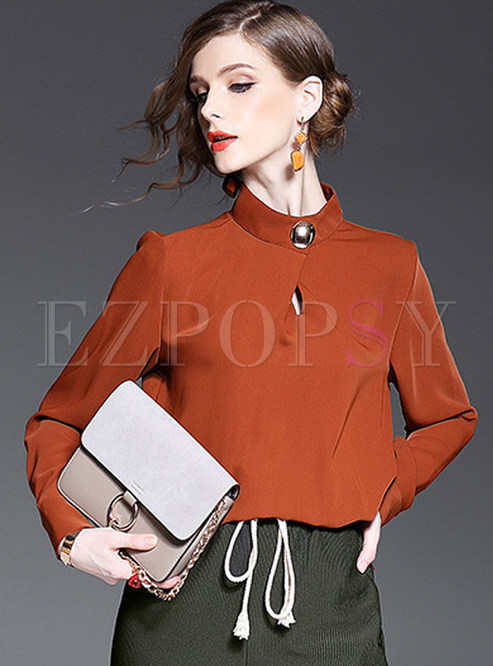 Brief Work Pure Color Long Sleeve Blouse