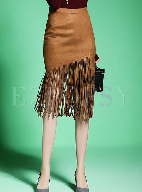 Vintage Tassel Asymmetric Stylish Skirt