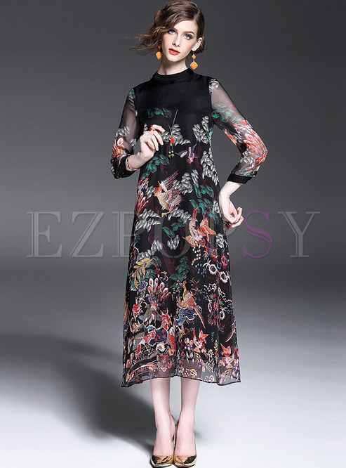 Dresses | Maxi Dresses | Ethnic O-neck Floral Print Maxi Dress