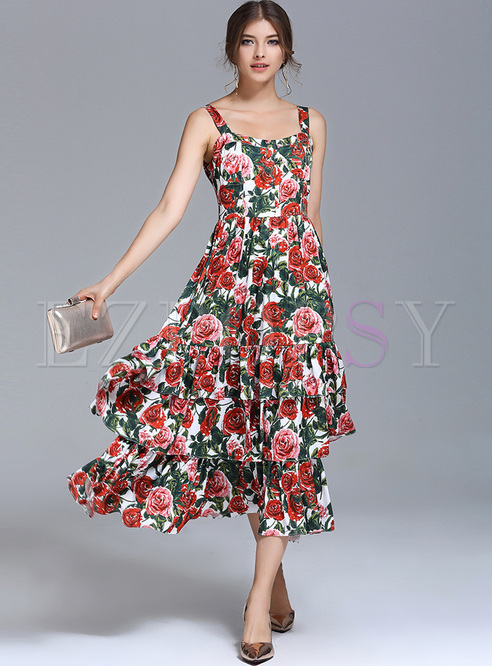 Dresses | Maxi Dresses | Bohemia Floral Print Multilayer Waist Maxi Dress