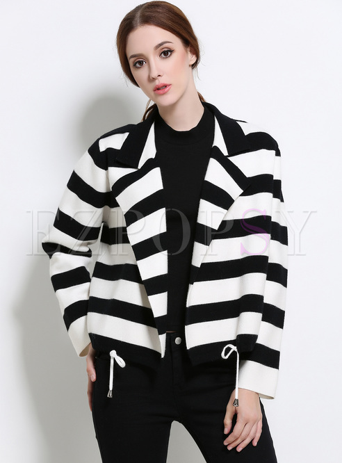 Brief Monochrome Stripe Lapel Straight Coat