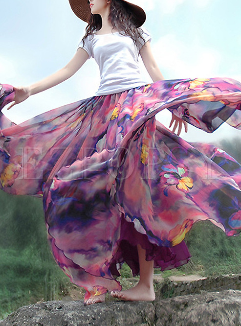 BOHO Floral Print Layered A-line Skirt