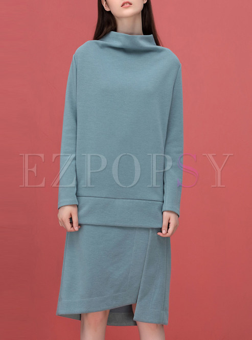 Asymmetric Loose Patchwork Knitted Dress 