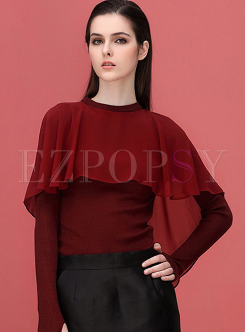 Fashion Stitching Pure Color Sweater