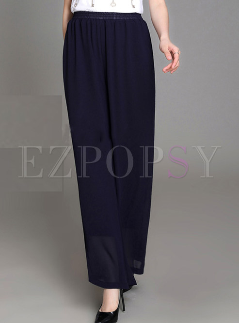 Loose High-Waist Solid Color Casual Pants