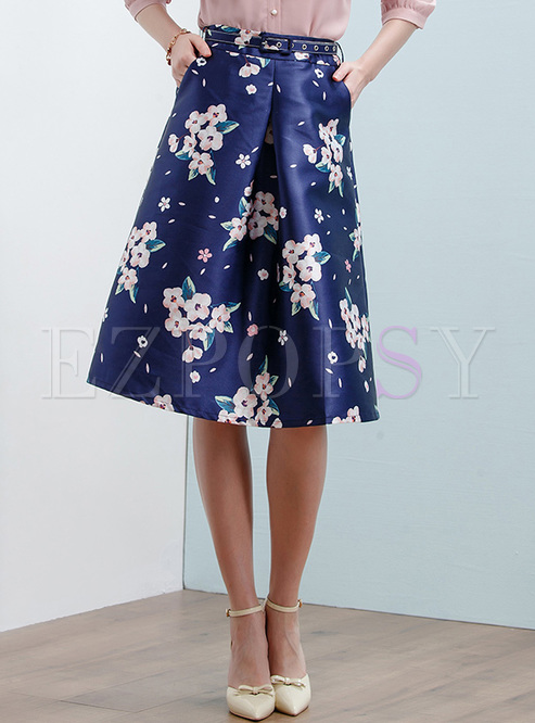 Chic Flower Print High Waist Slim Skirt