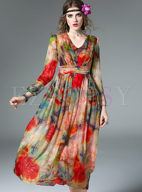Dresses | Maxi Dresses | Bohemian Print Sexy V-neck Maxi Dress