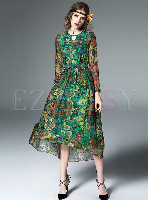 Dresses | Maxi Dresses | Bohemian Print Silk Pleat Maxi Dress