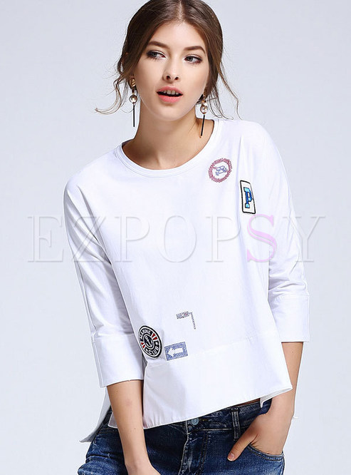 Brief Loose Cartoon Embroidery T-shirt