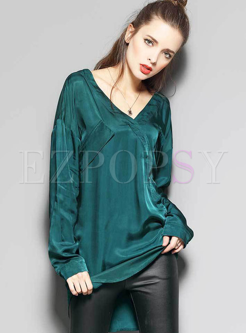 Casual V-neck Pure Color T-Shirt