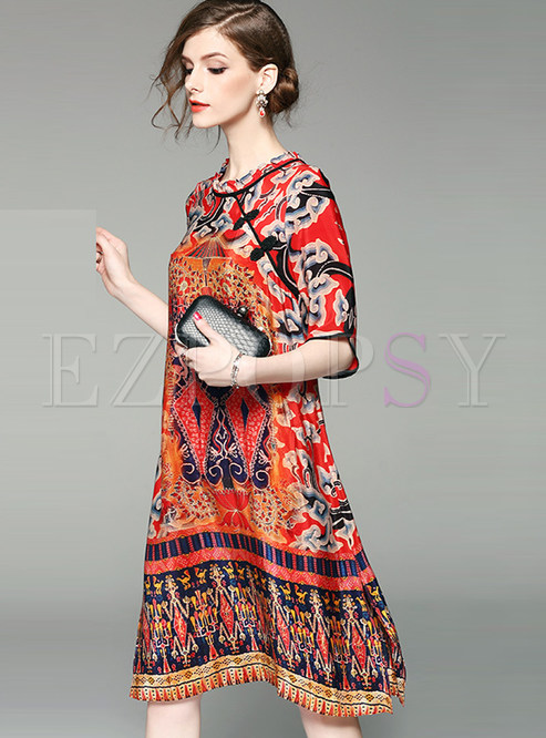 Dresses | Shift Dresses | Ethnic Print O-neck Loose Shift Dress