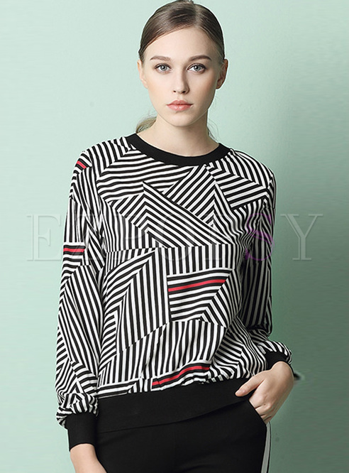 Casual Color-blocked Stripe T-shirt
