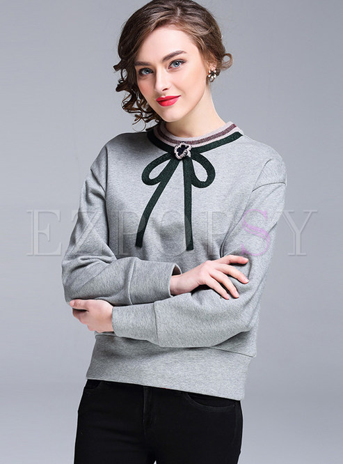 Fashion Cotton Bowknot Patch Loose Hoodies