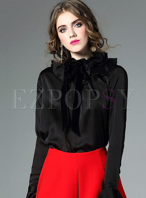 Fashion Hit Color Flare Sleeve Blouse