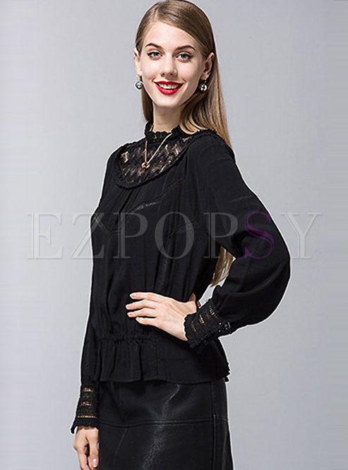 Sweet Falbala Hollow Out Patchwork Blouse