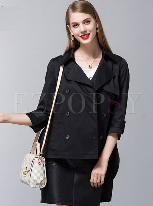 Loose Double-breasted 3/4 Sleeve Lapel Trench Coat