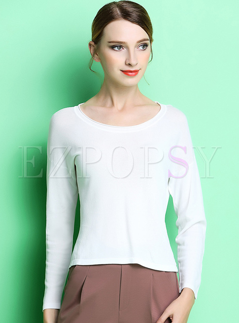 Brief Pure Color Split Slim Knitted T-shirt