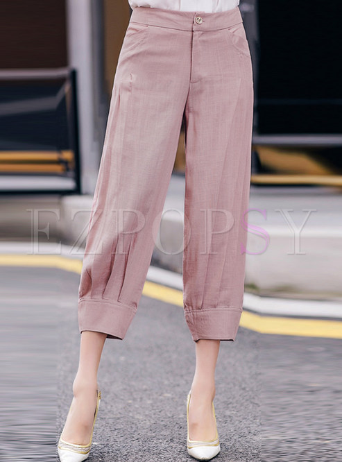 Pants | Pants | Casual Linen Ankle-Length Solid Color Pants