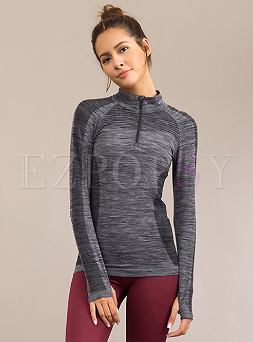 Casual Long Sleeve Patch Yoga Sport T-Shirt