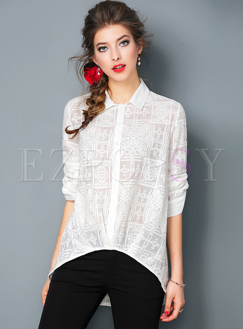 Chic Pure Color Loose Lapel Pullover Blouse