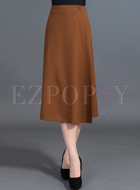 Brief Solid Color Asymmetric Slim Skirt