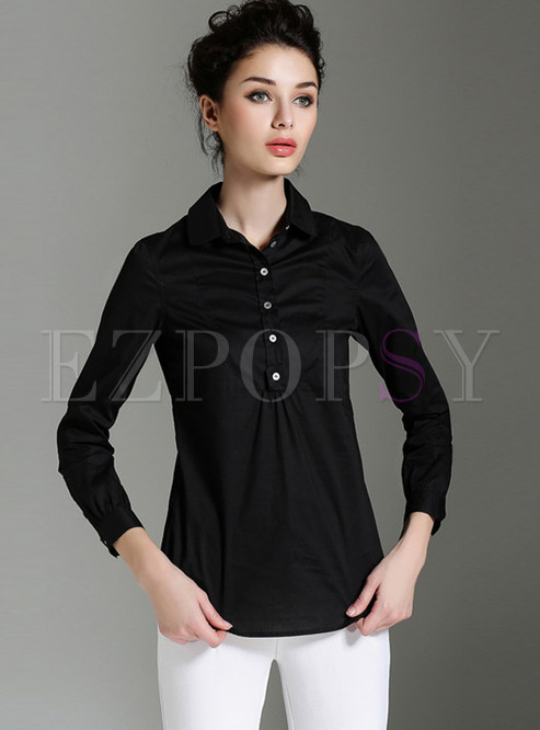 Brief Pure Color Turn Down Collar Blouse