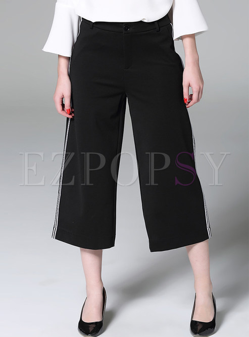 Casual Striped Mid-Calf Loose Wide Leg Pants